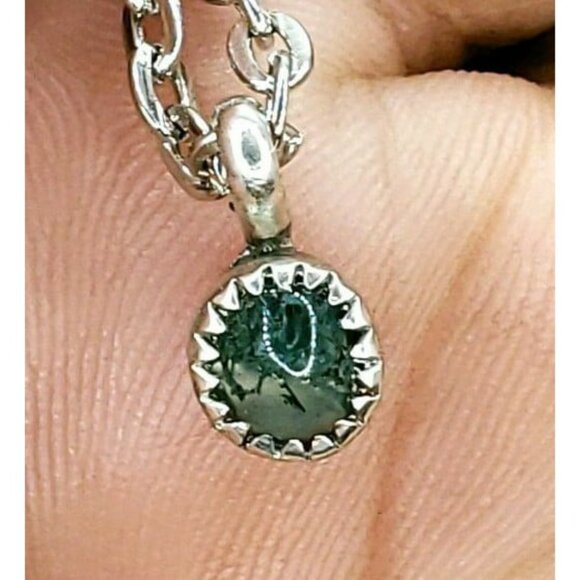 Moss agate sterling silver Necklace mini minimal tiny petite jewelry - Picture 9 of 11